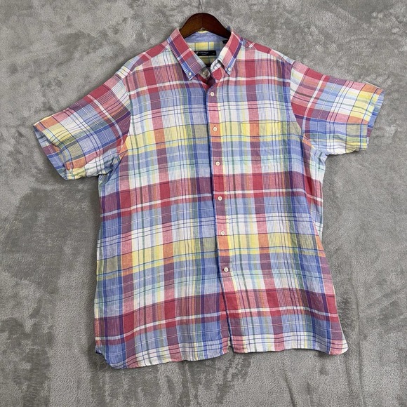 Cremieux Classics Men's XL Rainbow Pastel Plaid Check ButtonUp Shirt 100% Linen - Picture 1 of 13